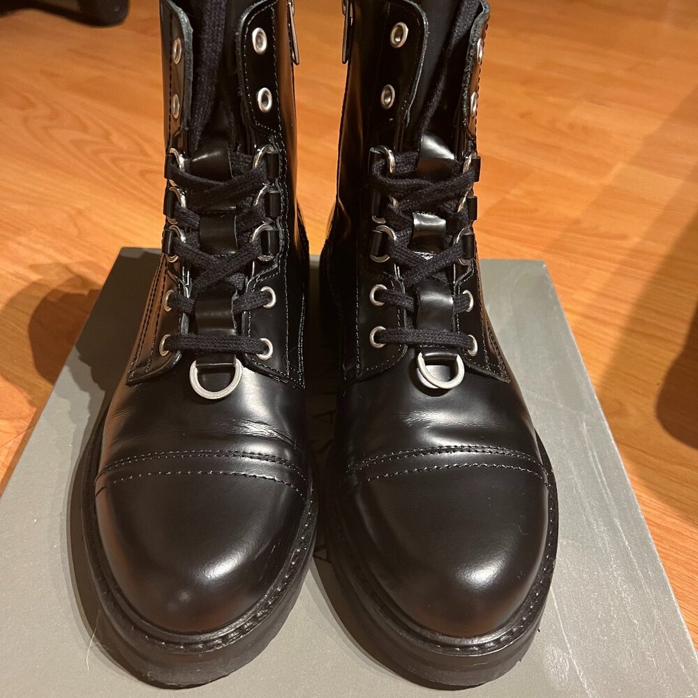 All Saints Lira Black Leather Hiker Lace Up Womens Combat Boots